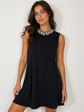 Black Dress Rhinestone Cocktail Party Date Night Mini 8